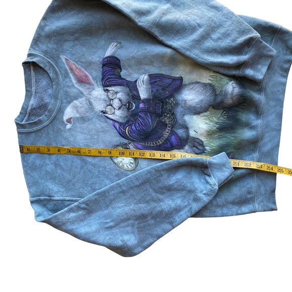 Tie Dye White Rabbit Graphic Sweatshirt Green Bluish Grey Lightweight Sz Md - Picture 4 of 15